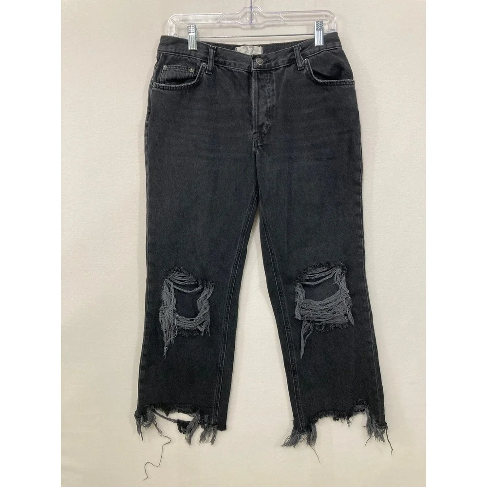 We The Free Free People Jeans size 27 Maggie Straight Leg Distressed Black